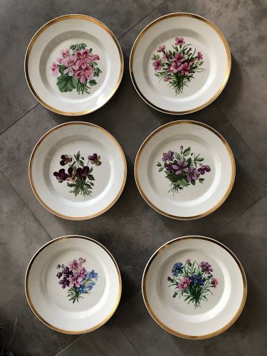 6 KPM floral painted plates c.1840