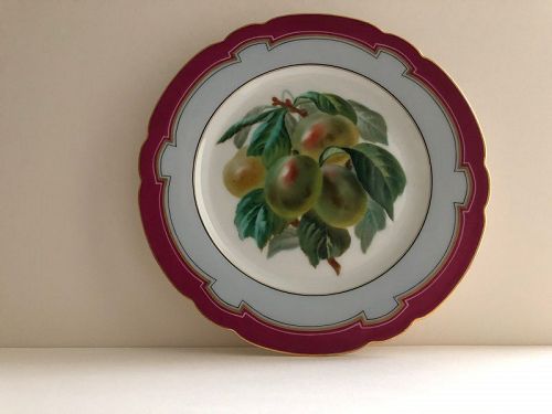 Porcelain plum decorated dessert plate, Lahoche & Pannier c. 1860