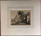 Etching and watercolor of a bridge Shrewsbury Paul Sandby c.1800