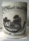 Creamware mug with black transfer cottage scene English c. 1800