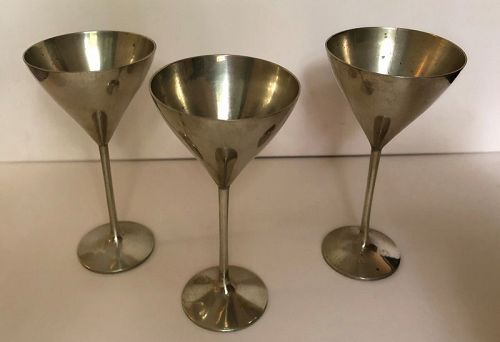3 metal martini glasses Hankow China c. 1920