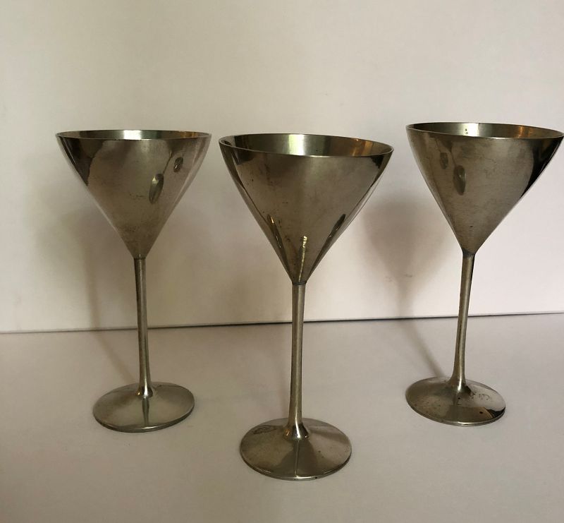 3 metal martini glasses Hankow China c. 1920
