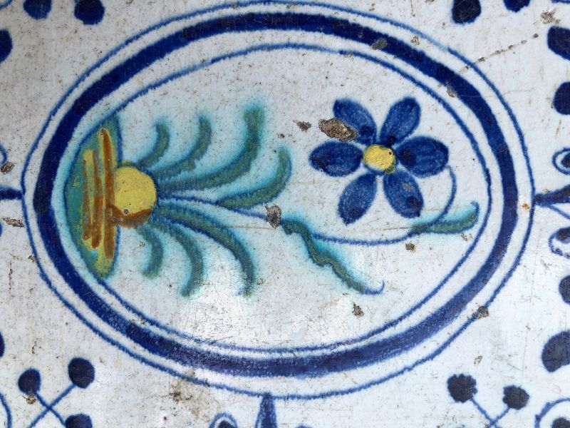 Dutch delft polychrome floral tile 1st half 17th century