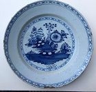 Delft charger chinoiserie rock garden 18th c. Dutch