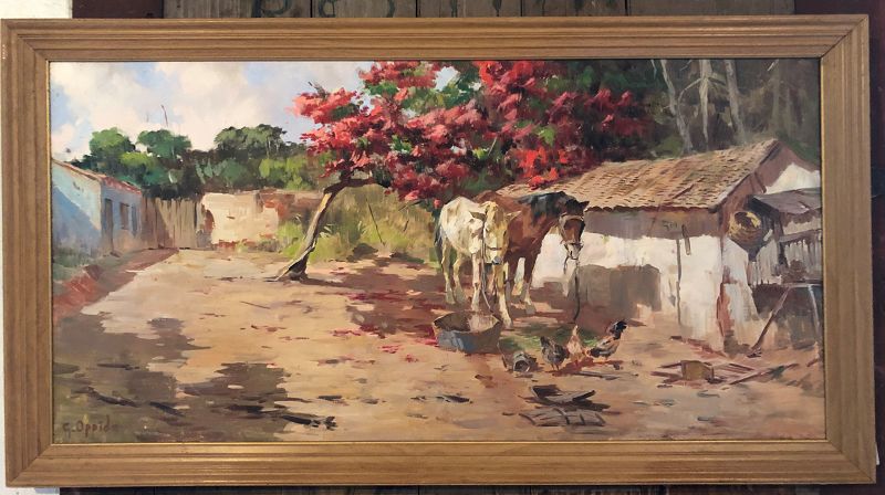 In the currral, large oil on canvas G. Oppido 20th century