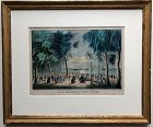 Hand colored lithograph, The Battery, New York, Currier 1850s
