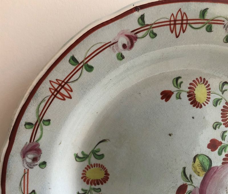 Three Staffordshire rose plates. 1st half 19th century