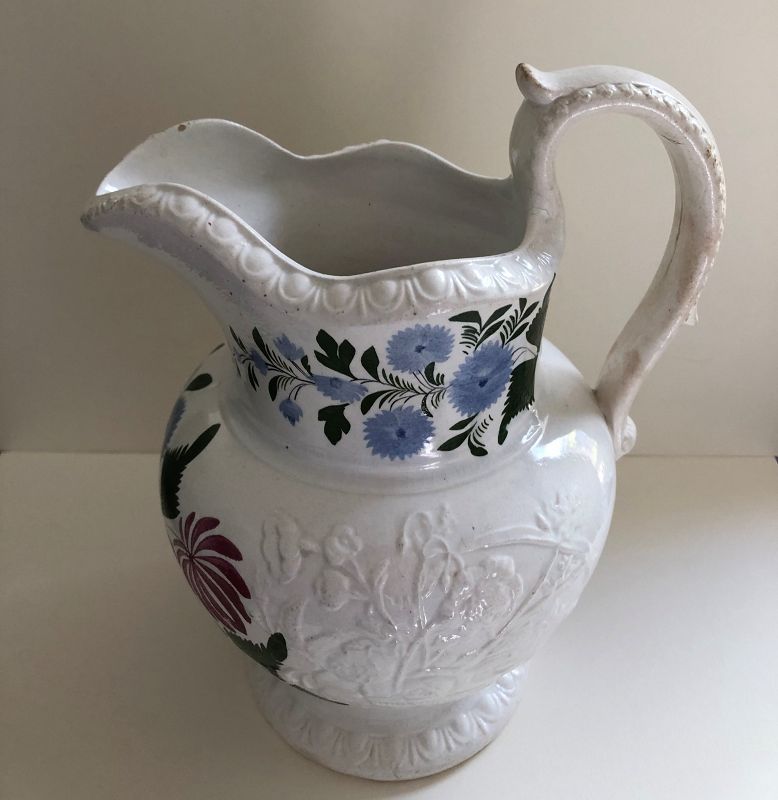Staffordshire molded and floral painted pitcher c. 1830