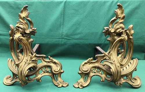 Pair French bronze chenet Rococo style 19th century