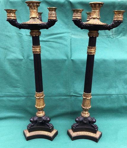 Pair of patinated bronze tall candelabra French 19th c.