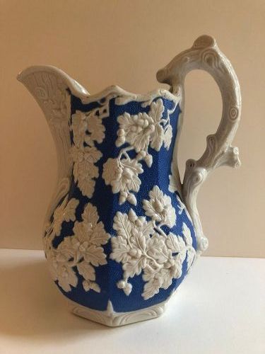 Bennington blue and white parian pitcher, 1850s