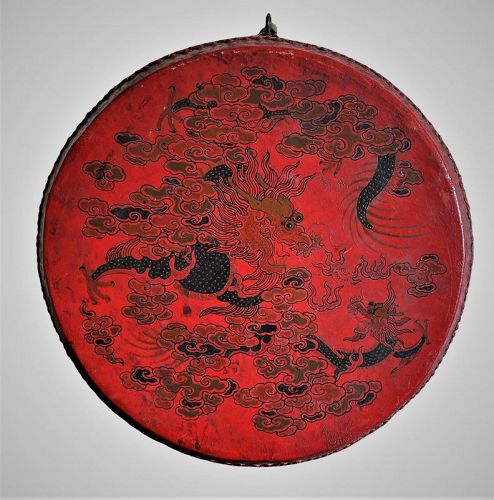 Drum decorated with Shishi and Ryu