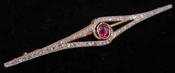 Edwardian Platinum, Diamond & Ruby Pin