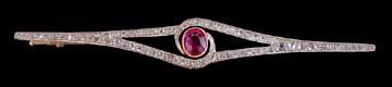 Edwardian Platinum, Diamond &amp; Ruby Pin