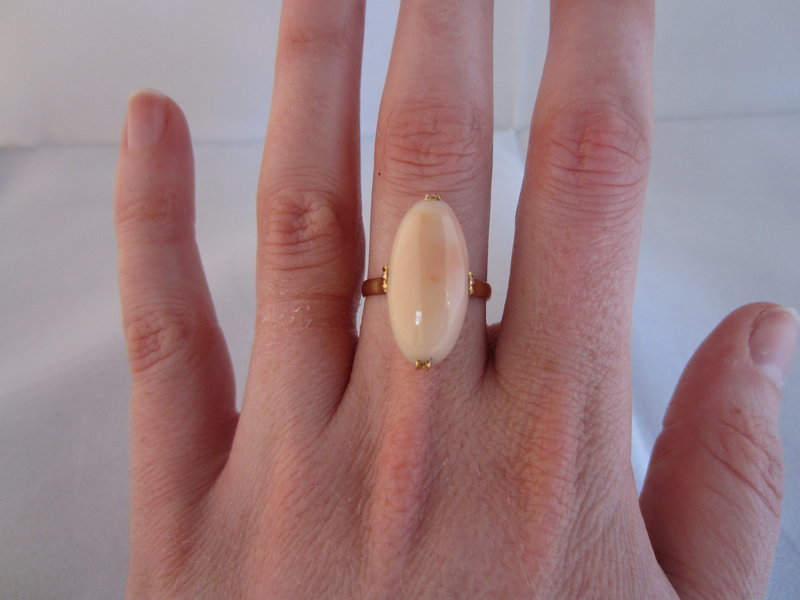 Angel Skin Coral and 18k Yellow Gold Ring