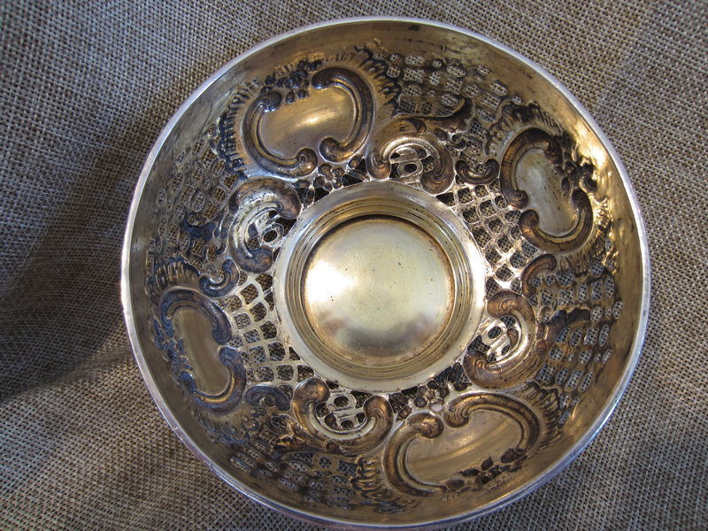 German .800 Silver Pierced and Repousse Bowl