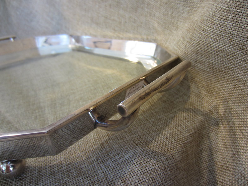 Sterling Silver and Glass Footed and Handled Tray