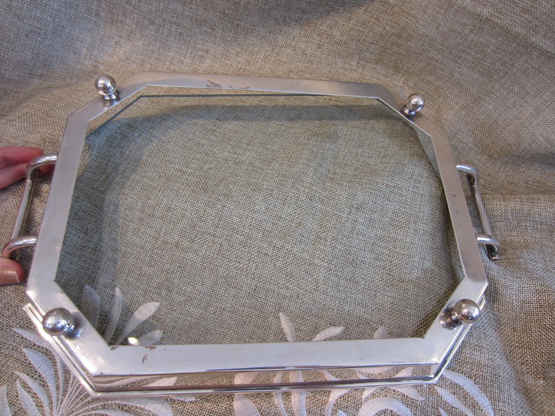 Sterling Silver and Glass Footed and Handled Tray