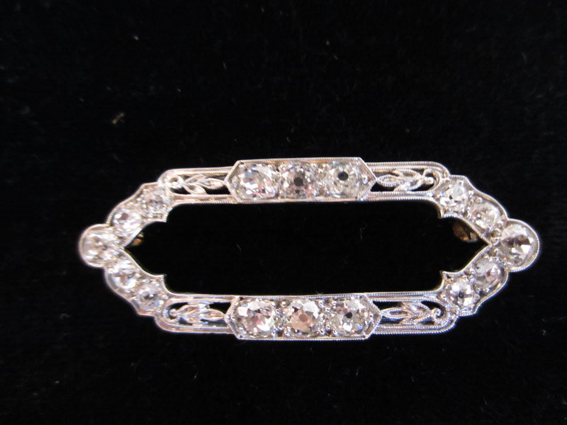 Platinum and 18k Gold Old Mine Cut Diamond Brooch