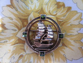 14k & Peridot Sailing Ship Brooch