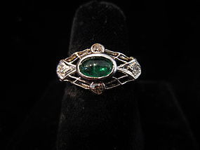 Edwardian Emerald, Diamond and Platinum Ring