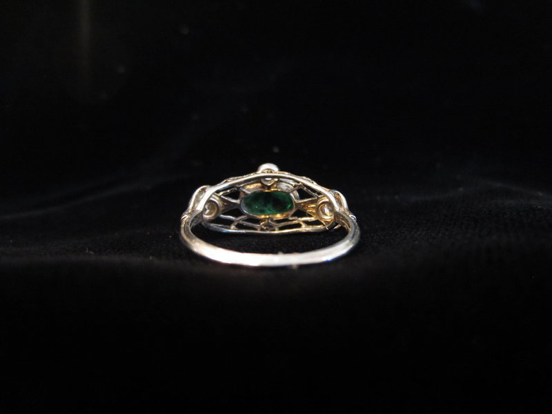 Edwardian Emerald, Diamond and Platinum Ring
