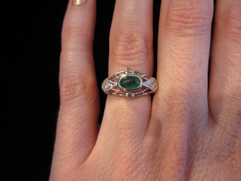 Edwardian Emerald, Diamond and Platinum Ring