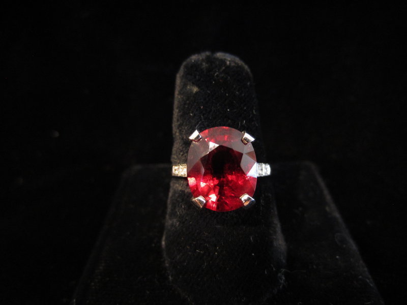 Rubellite Tourmaline, Diamond and Platinum Ring