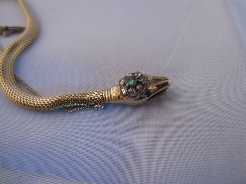 Victorian Snake Bracelet in 14k Diamond and Emerald