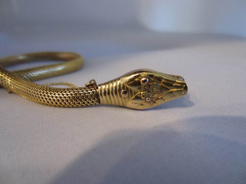 Victorian Snake Bracelet in 14k Diamond and Emerald