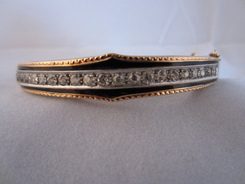 Victorian Diamond and Enamel Bangle Bracelet