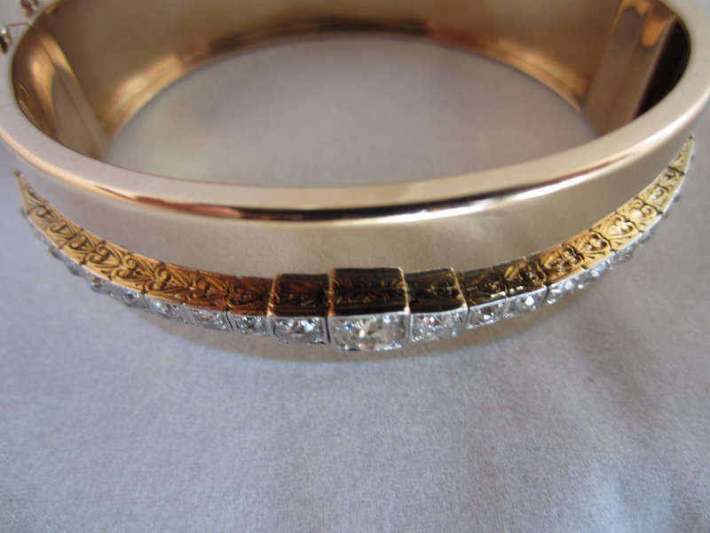 Gold, Platinum &amp; Diamond Bangle Bracelet