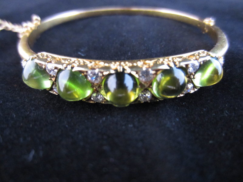 Art Nouveau Diamond and Peridot Bangle Bracelet