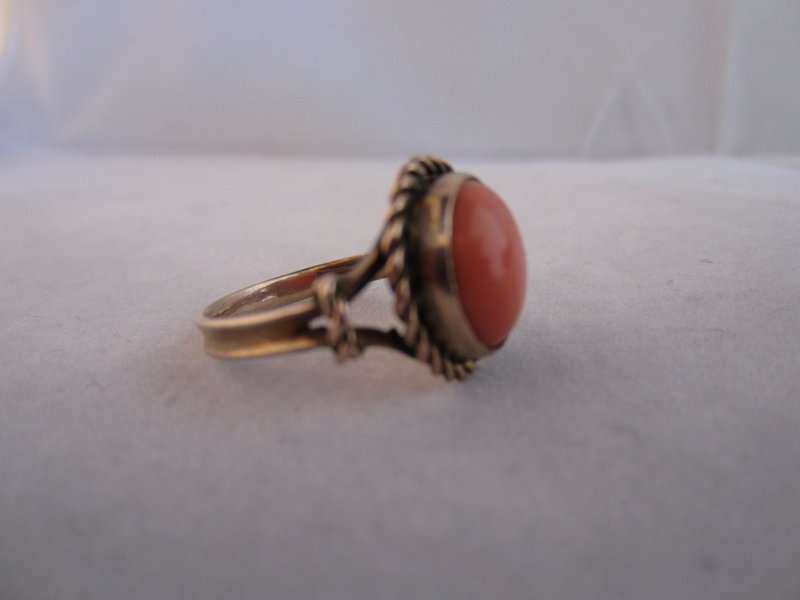 Salmon Coral and 14k Rose Gold Ring