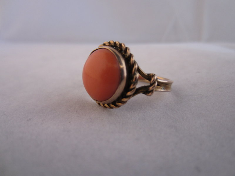 Salmon Coral and 14k Rose Gold Ring