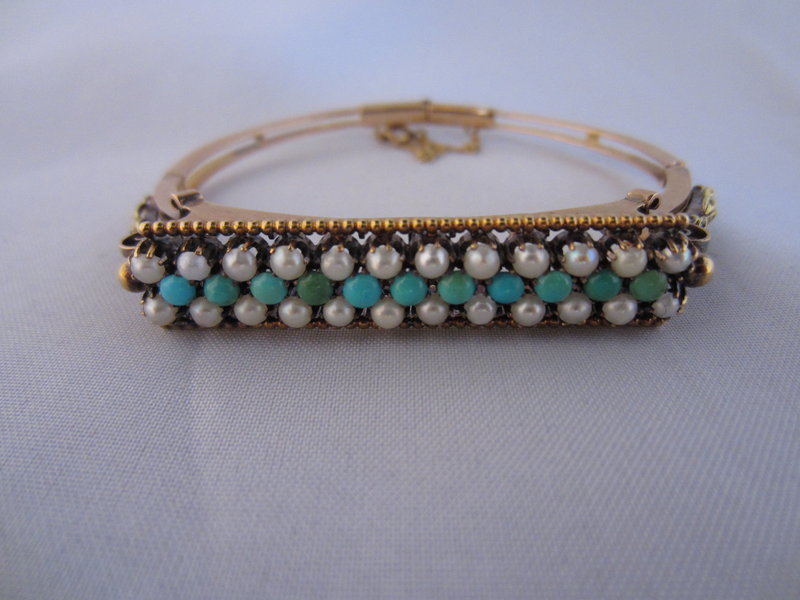 Victorian Persian Turquoise &amp; Natural Pearl Bracelet