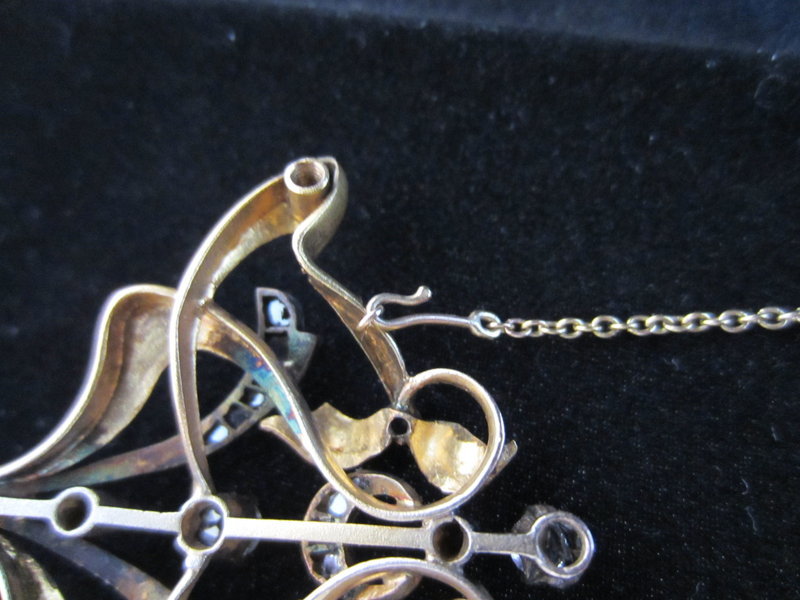 Art Nouveau Gold, Diamond, and Pearl Pendant