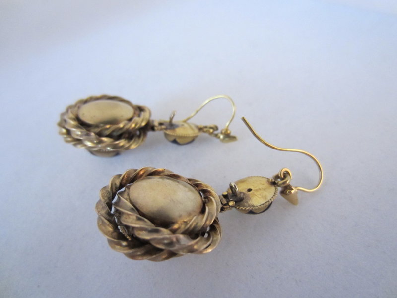 Victorian 15k Yellow Gold Diamond and Enamel Earrings