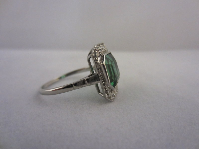 Art Deco Green Tourmaline and Diamond Ring