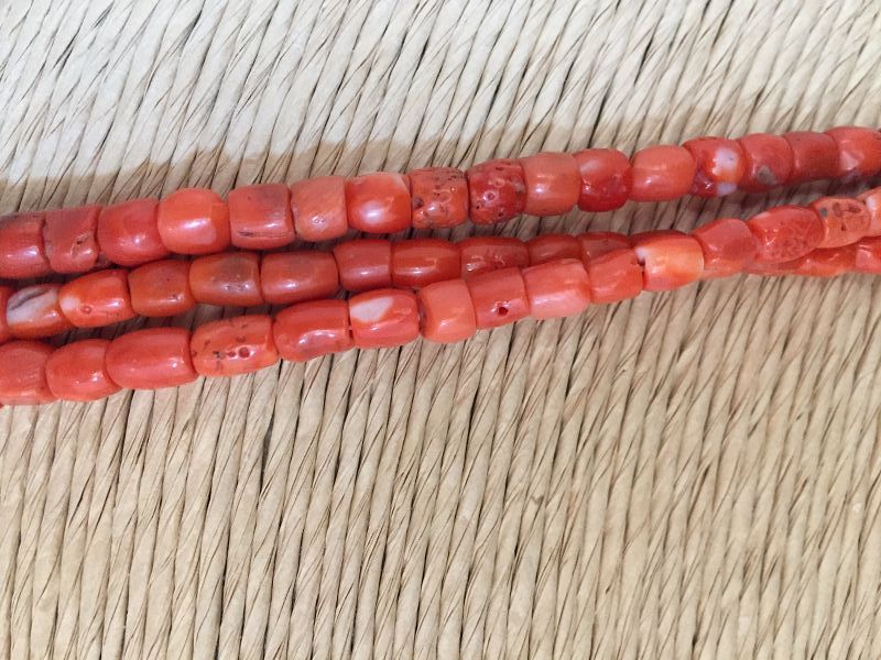 Native American Coral Triple Strand Necklace