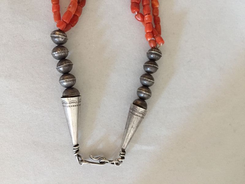 Native American Coral Triple Strand Necklace
