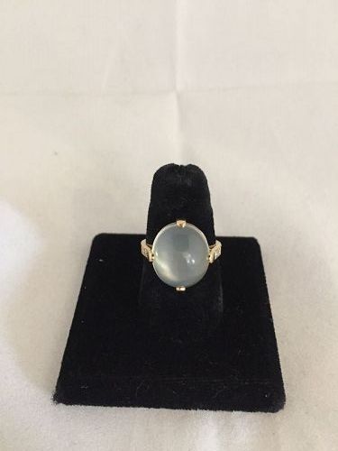 Moonstone, Diamond, and 14k Yellow Gold Ring