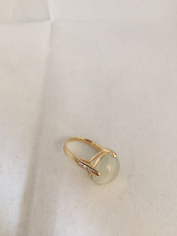 Moonstone, Diamond, and 14k Yellow Gold Ring