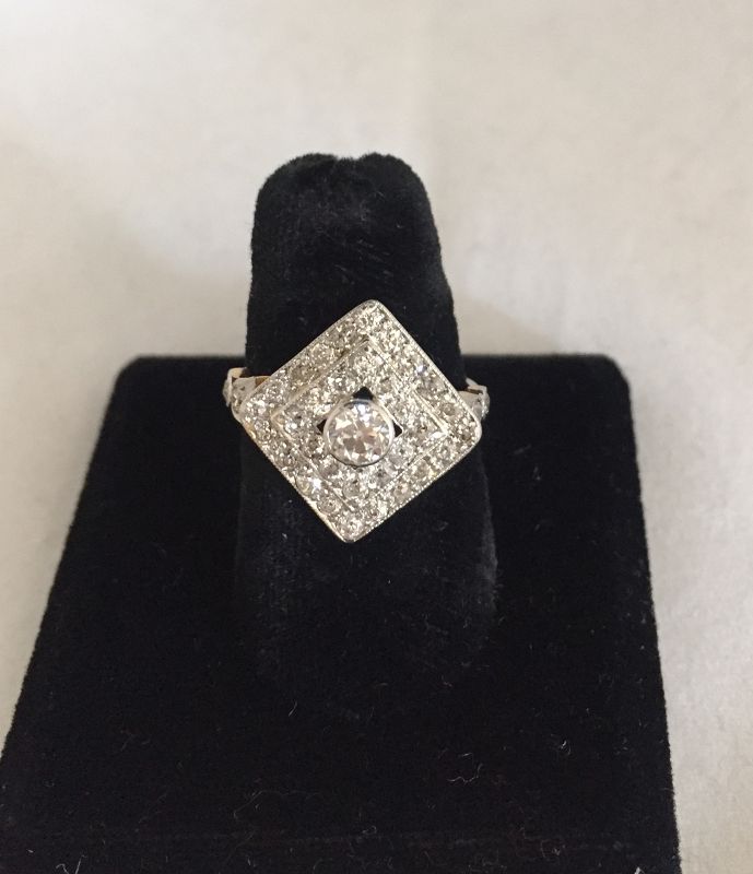 Platinum & Gold 1.2 Carat Total Weight Diamond Cluster Ring