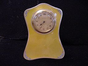 English Yellow Guilloche Enamel Sterling Clock