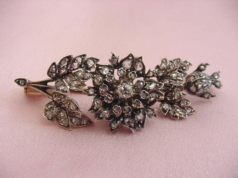 Victorian Diamond Floral Spray Brooch