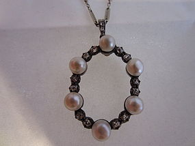 Platinum, Pearl and Diamond Necklace