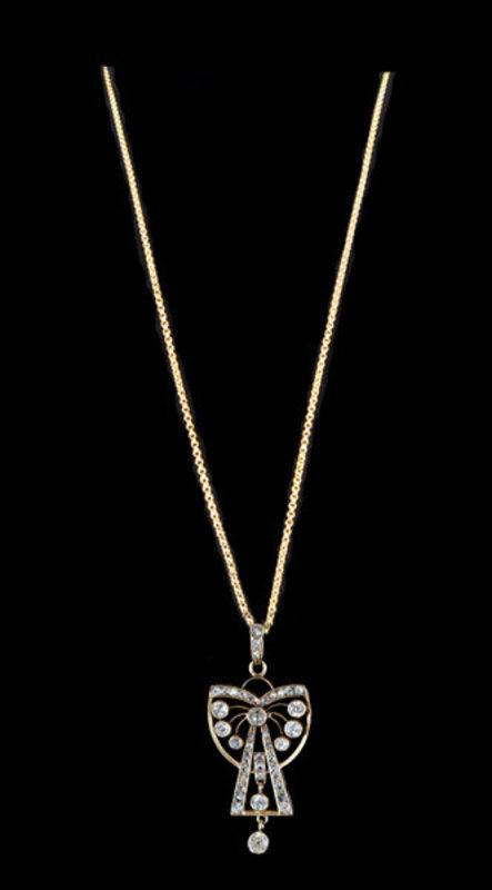 French 18K Diamond Pendant And 18K Chain