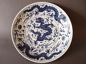 A excellent Kangxi Period blue and white Dragon Dish