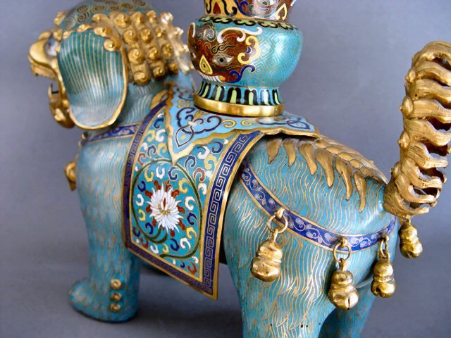 A Cloisonne Enamel Gilt Foo dog or Lion